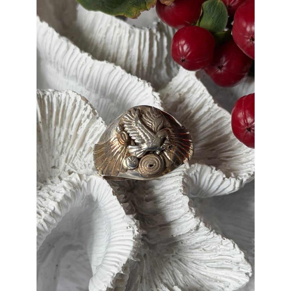 Vintage Navajo 925 Sterling Silver with gold vermeil details Eagle Ring Size 12
